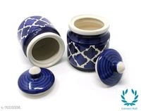 Handcrafted Morrocon Ceramic Achar Pickle Jar/Barni with Lid   - Blue, Ceramic